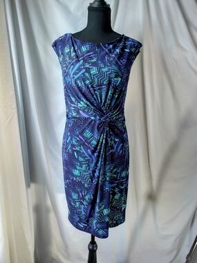 Jessica Howard Navy & Teal Twist-Front Midi Dress